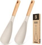 Cooking Spoon for Nonstick Cookwares, Great for Cooking and Serving Sturdy BPA-Free Matte Silicone, Wood Handle Spoon for Mixing, Scoop, and Scrape (2 Pack of Khaki, 11.4 inch) - Image 2