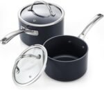Cooks Standard Nonstick Sauce Pan Set, 2Qt & 3Qt Hard Anodized Saucepans with Lid Cooking Pots, Oven Safe, Easy to Clean, Black - Image 2