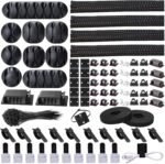 Cord Management Organizer Kit 4 Cable Sleeve split with 41Self Adhesive Cable Clips Holder, 10pcs and 2 Roll Self Adhesive tie and 100 Fastening Cable Ties for TV Office Car Desk Home - Image 2