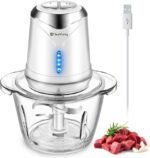 Cordless Food Processor Electric Chopper, Small Wireless Processor 6000mAh Battery with 5cup/1.2L Glass Bowl for Vegetable, Onion, Baby Food, Mini Garlic Chopper Portable Meat Blender Mixer, White - Image 2