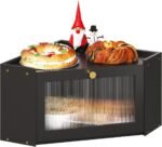 Corner Bamboo Bread Box for Kitchen Counter Large Capacity Rustic Bread Storage Container with Wavy Arcylic Transparent Door Vintage Storage for Homemade Bread (Black) - Image 2