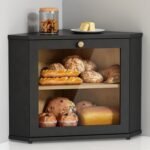 Corner Bread Box for Kitchen Countertop, Black Bread Storage Container for Homemade Bread, Two Layer Breadbox under Cabinet Mount, Large Bread Holder for Kitchen Counter, Pantry Shelf - Image 2