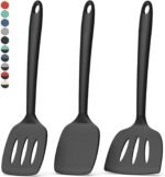 Coukre 3 Pack Silicone Spatula Set, High Heat Resistant, BPA-Free, Fish Spatula, Solid & Slotted Turner for Non-Stick Pans, Flipping Eggs, Pancakes, Fish, Burgers (3, PureBlack) - Image 2