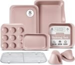 Country Kitchen Nonstick Stackable Bakeware Set - Deluxe Heavy Duty, Durable, Easy Release Baking Set, 8 Pcs, Pink - Image 2