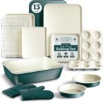 Country Kitchen Nonstick Stackable Bakeware Set - Deluxe Heavy Duty, Durable, Easy Release Baking Set, Sage, 13 Pcs - Image 2