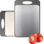 Cutting Board Double Sided,Large Stainless Steel Cutting Boards,Wheat Straw Cutting Boards for Kitchen,for Meat, Veggies, Fruits, with Easy Grip Handle,Dishwasher Safe (1, Large) - Image 2