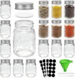 CycleMore 15 Pack 4oz Glass Mason Spice Jars, Round Spice Containers with Silver Metal Caps and Pour/Sift Shaker Lids-40pcs Labels,1pcs Silicone Collapsible Funnel,1pack Brush and 1 Pen Included - Image 2