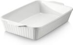 DOWAN Casserole Dish, 9x13 Ceramic Baking Dish, Large Lasagna Pan Deep for Oven, 4.2 Quarts Baking Pan with Handles, Oven Safe and Durable Bakeware for Lasagna, Home Decor, Wedding Gift, Soft White - Image 2