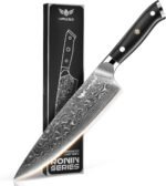 Damascus Chef Knife - Haugo 8 Inch Kitchen Knife with Japanese VG10 Steel Core - Full Tang Handle - Ultra Sharp Professional Cooking Knife - Ronin Series - Gift Box - Image 2