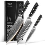 Damascus Knife Set - Haugo 3 PCS Professional Chef Knife Set with Japanese VG10 Steel Core - Ultra Sharp Kitchen Knives and Full Tang G10 Handle - Ronin Series - Gift Box - Image 2