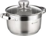 Daniks Standard 2 Quart Stainless Steel Stock Pot with Glass Lid, Try-Ply Bottom for Even Heating, Induction Compatible, Dishwasher Safe, Built-In Measuring Scale, Silver - Image 2