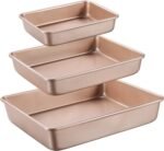 Deep Baking Pans Set Nonstick,Rectangle Cake Pan,Stackable Bakeware Set of 3,Oven Trays for Baking,Gold(9''/11''/13'') - Image 2