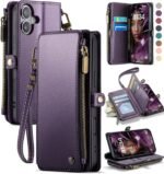 Defencase Compatible with iPhone 16 Case Wallet with RFID Blocking Card Holder for Women and Men, Fashion PU Leather Magnetic Snap Flip Zipper Strap Wallet Phone Case for iPhone 16 6.1", Purple - Image 2