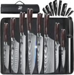 Dfito Chef Knife Sets with Roll Bag, 9 Pieces Professional Knife Set, High Carbon Stainless Steel Kitchen Chef Knife Set, Red Pakkawood Handle, Dishwasher Safe - Image 2