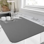 Dish Drying Mat for Kitchen Counter, Heat Resistant Drainer Mats with Non-slip Rubber Backed, Hide Stain Kitchen Super Absorbent Draining Mat, Easy to Clean Dish Rack Pad, Dark Grey 16"x18" - Image 2