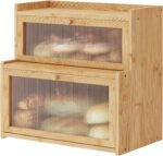 Double Layer Bamboo Bread Box for Kitchen Counter,Bread Holder,Countertop Bread Storage with Window (Natural) - Image 2