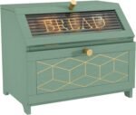Double Layer Bread Box With Golden Trim for Countertop, Wooden Bread Container for Kitchen Counter, Corner Bread Storage (Green) - Image 2