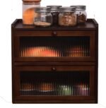 Double Layer Large Bread Box for Kitchen Counter, Wooden Bread Storage Container with Acrylic Window (brown) - Image 2
