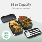Double Premium Bento Box Adult, 67 fl oz BPA-Free - Black Stackable Lunch Box with Leak-Proof Lids & Dividers, Perfect for Meal Prep, Lunches & Portion Control - Image 2