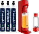 Drinkmate OmniFizz Sparkling Water and Soda Maker, Carbonates Any Drink, ULTIMATE BUNDLE - Includes three 60L CO2 Cylinders, Two Carbonation Bottles, and Fizz Infuser (Royal Red) - Image 2