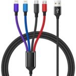 Dual IP 4 in 1 Multi Charging Cable [1Pack 5FT], Nylon 4 in 1 Charging Cable, Multi Chargers for All Devices with IP/IP/Type C/Micro Port, Compatible with Most Cell Phones/Tablets and More - Image 2