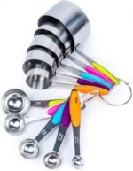 Dusico® Measuring Cups and Spoons Set of 10 - Stainless Steel Metal Measuring Cups Set for Cooking and Baking, Heavy Duty Stackable Measuring Set with Colorful Silicone Handles, Dishwasher Safe - Image 2