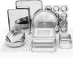 E-far 12-Piece Bakeware Sets, Stainless Steel Baking Pan Set Includes Cookie Sheet, Round Square Rectangle Cake Pans with Lids, Multi-Functional for Loaf Muffin Pizza, Non-toxic & Dishwasher Safe - Image 2