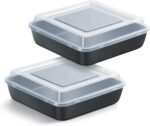 E-far 8x8 Inch Square Baking Pan with Lid Set, Nonstick Square Cake Pans Metal Bakeware for Oven Cooking Lasagna Brownies, Stainless Steel Core & Easy Release, 4 Pieces(2 Pans+2 Covers) - Image 2