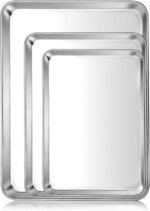 E-far Baking Cookie Sheet Pan Set of 3, 16/12.4/10.4 Inch, Stainless Steel Baking Pans Set for Oven, Rectangle Baking Tray for Cooking Roasting, Non Toxic & Easy Clean, Dishwasher Safe - Image 2