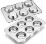 E-far Muffin Pan Set of 2, Stainless Steel Muffin Pan Tin for Baking, 6-Cup Metal Cupcake Pan Tray, Non-toxic & Healthy, Oven & Dishwasher Safe, Regular Size - 11.44 x 7.12 x 1.25 Inch - Image 2