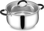 E-far Stainless Steel Stock Pot, 8 Quart Large Cooking Pot with Glass Lid for Boiling Pasta Soup Sauce, Tri-Ply Induction Thick Base for All Stoves, Cool-Touch Handles & Dishwasher Safe - Image 2