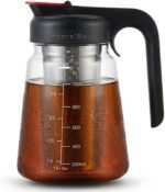 ECORELAX Cold Brew Coffee Maker,High Transparency Borosilicate Glass Container with Stainless Steel Filter, Iced Tea Pitcher with Lid,Modern Style, Ergonomic Handle,Spill-proof Lid (Black, 1L/32oz) - Image 2