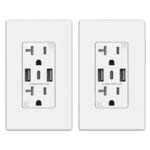 ELEGRP USB Wall Outlets, 3-Ports USB C Wall Outlets Receptacles, Matte White 20 Amp Outlets with USB Ports, TR Tamper-Resistant USB Outlets, Screwless Wall Plate Included, UL & CUL Listed, 2 Pack - Image 2