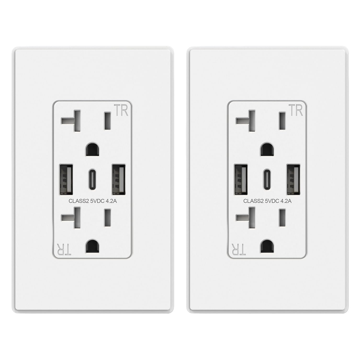 ELEGRP USB Wall Outlets, 3-Ports USB C Wall Outlets Receptacles, Matte White 20 Amp Outlets with USB Ports, TR Tamper-Resistant USB Outlets, Screwless Wall Plate Included, UL & CUL Listed, 2 Pack - Image 2