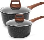 ESLITE LIFE 1.5 QT & 2.5 QT Sauce Pan Set with Lids, Nonstick Small Soup Pot Compatible with All Stovetops (Gas, Electric & Induction), PFOA Free, Black - Image 2