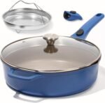 ESLITE LIFE Nonstick Always Pan with Lid, 11 Inch(4.5 Qt) Deep Frying Skillet Sauté Pan, Safe for Oven, Induction & All Cooktops, PTFE & PFOA Free (Blue Granite, 11" w/Lid & Steamer) - Image 2
