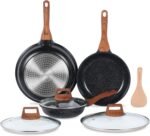 ESLITE LIFE Nonstick Ceramic Frying Pans Skillets Set with Lids, Non-Toxic Egg Omelette Kitchen Cooking Pans Compatible with All Stovetops (Gas, Electric & Induction), PTFE & PFOA Free (Black) - Image 2