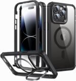 ESR for iPhone 14 Pro Max Case with Stand, Compatible with MagSafe, Full-Body Military-Grade Drop Proof Case with Built-in 9H+ Tempered Glass Screen Protector, Armor Series, Clear Black - Image 2
