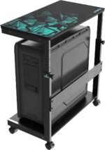 EUREKA ERGONOMIC PC Stand Computer Cart, Height Adjustable Tower Stand 2-Tier Suit for ATX Case Printer, Metal Rolling Cart on Wheels for Gaming Home Office, Black - Image 2