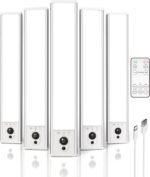 EZVALO 5-Pack Under Cabinet Lighting, 2400mAh Motion Sensor Light, LED Closet Lights Wireless, 6500K Dimmable, Timer, Magnetic, with Remote Control for Kitchen, Closet, Stair - Image 2