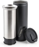 EcoVessel Travel French Press, Portable Coffee Maker, Stainless Steel Insulated Coffee Press, Reusable Single Serve Bottle for On-The-Go Use, 14oz (Black) - Image 2