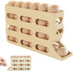 Egg Holder for Fridge, 2026 Upgrade Automatic Rolling Down Egg Dispense, Space-Saving 4 Tiers Fridge Egg Roller/Organizer/Storage/Container/Tray/Rack for Refrigerator Holds up to 30 pcs (Khaki) - Image 2