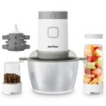 Electric Blender and Food Processor Combo: 4 in 1 Food Grinder for Grinding Meat Coffee, Peeling Garlic & Juicing, 350W Food Chooper with 1.8L Stainless Steel Bowl & 2 Cups, 2 Speed, White - Image 2