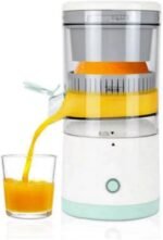 Electric Citrus Juicer, Automatic Orange Juice Extractor, White and Mint Green, Kitchen Appliance with Pour Spout - Image 2