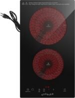 Electric Cooktop 2 Burners 110V~120V, 12'' Plug in Electric Stove Top,Countertop or Built-in,Ceramic Glass,Sensor Touch Control,Timer,9 Power Levels,Portable,1800W - Image 2