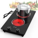 Electric Cooktop,110V 2100W Electric Stove Top with Knob Control, 10 Power Levels, Kids Lock & Timer, Hot Surface Indicator, Overheat Protection,Built-in Radiant Double induction cooktop - Image 2
