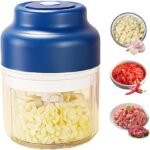 Electric Garlic Chopper with USB Rechargeable Design, Portable Food Processor for Garlic, Onion, Chili, Nuts, Vegetables, One-Touch Mini Kitchen Helper (Blue, 320ml) - Image 2