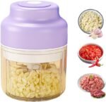 Electric Garlic Chopper with USB Rechargeable Design, Portable Food Processor for Garlic, Onion, Chili, Nuts, Vegetables, One-Touch Mini Kitchen Helper (Purple, 320ml) - Image 2
