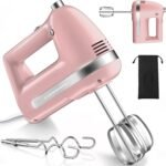 Electric Hand Mixer, Powerful 300W Hand Mixer Electric Handheld with 304 Beaters, Dough Hook,Hand Held Mixer with Turbo for Baking Cakes, Eggs, Cream Food(Pink) - Image 2
