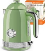 Electric Kettle - 1.7L Hot Tea Water Boiler with Thermometer, 1500W Fast Heating Stainless Steel Pot, Cordless LED Indicator, Auto Shut-Off & Boil Dry Protection, Retro Green - Image 2